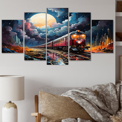 Cosmic Rails An Abstract Train II - Transport, reproduction sur toile - 5 panneaux