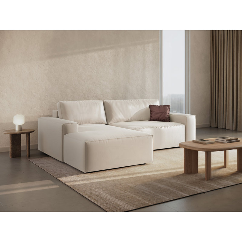 Alisbha 3 Seater Sofa Bed, Light Beige, Velvet, Left-Hand Facing