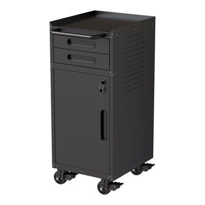 34.3" Narrow Rolling Tool Cabinet - Space-Saving Garage Storage with Lockable Door, 2 Drawers and Large Handle, Slim Metal Organizer for Tight Spaces