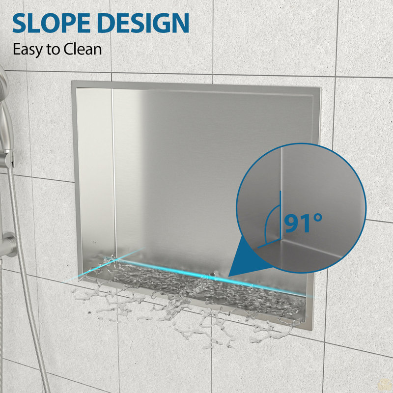 Niche de douche en acier inoxydable 19 po x 15 po, nickel brossé, H 3,94 po x l 19 po x P 15 po, Nickel brossé