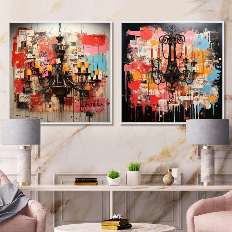 Lustre Popart Extravaganza I - ensemble de 2 décorations murales lustre, Cadre flottant blanc, H 36 po x l 73 po x P 1,5 po