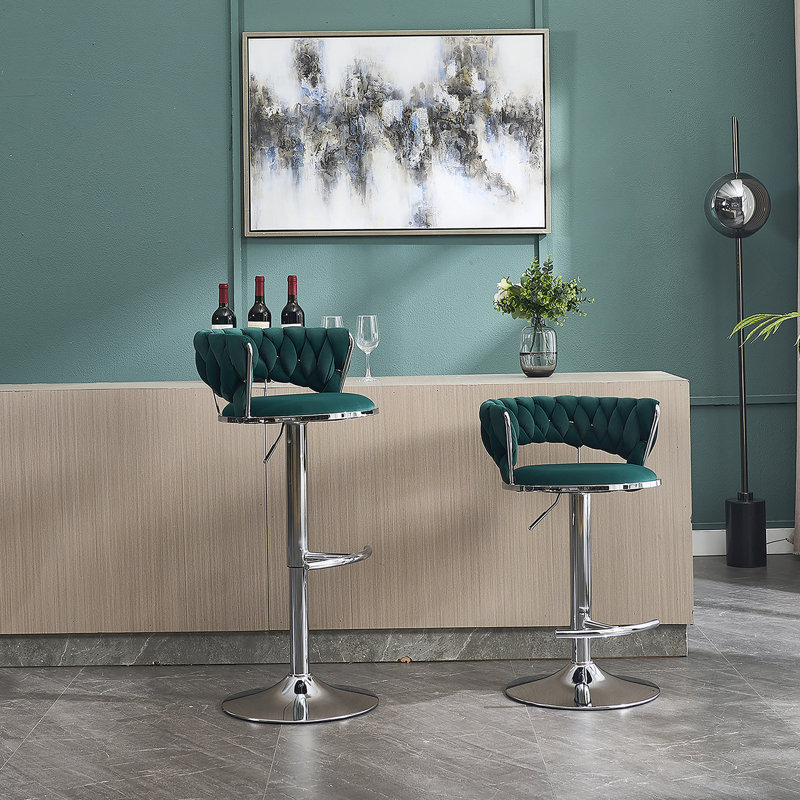Ensemble de 2 tabourets de bar, avec repose-pieds chromé et base pivotante en velours à hauteur réglable et tabouret de bar simple chromé