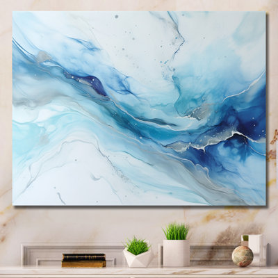White And Blue Glacier Charm Liquid Art - Abstract Canvas Wall Art