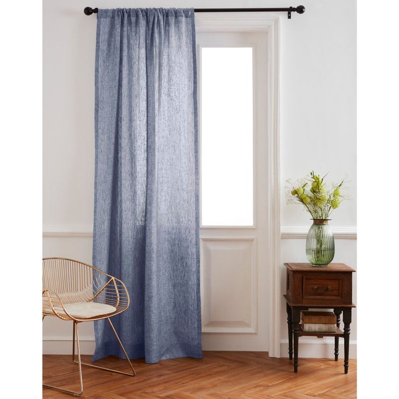 Linen Curtain with Rod Pocket, 52" W x 108" L, Chambray Indigo