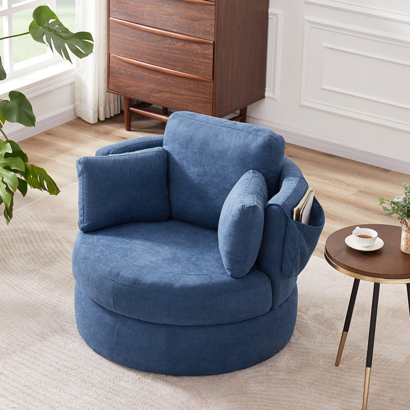 Fauteuil demi-tonneau pivotant de 40 po de largeur, Lin bleu