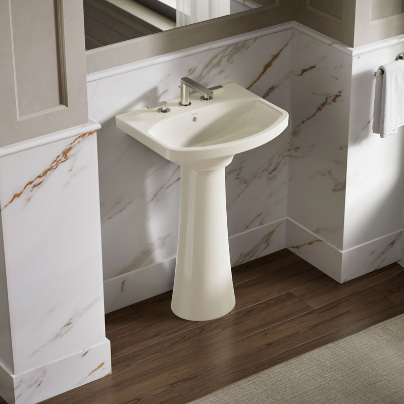 Cimarron 26.81" Vitreous China U-Shape Pedestal Bathroom Sink with Overflow, Mexican Sand, 4'' Centers