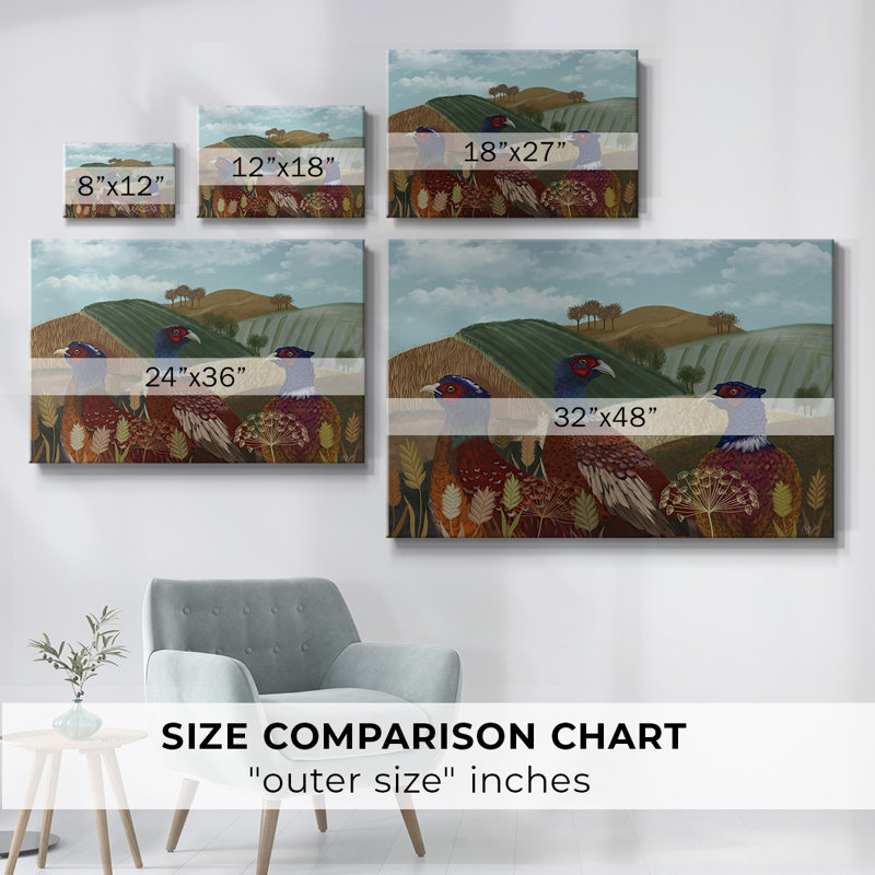 Trio de faisans dans une toile tendue avec châssis, H 12 po x l 18 po