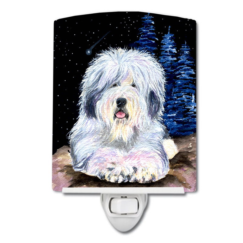 Starry Old English Sheepdog Ceramic Night Light