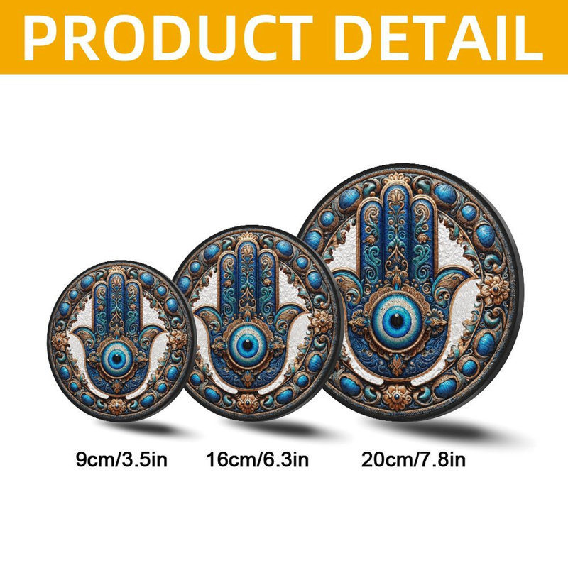 Panneau de verre Hamsa Evil Eye Suncatcher pour décoration de fenêtre, 3,5 x 3,5 po (9 x 9 cm)