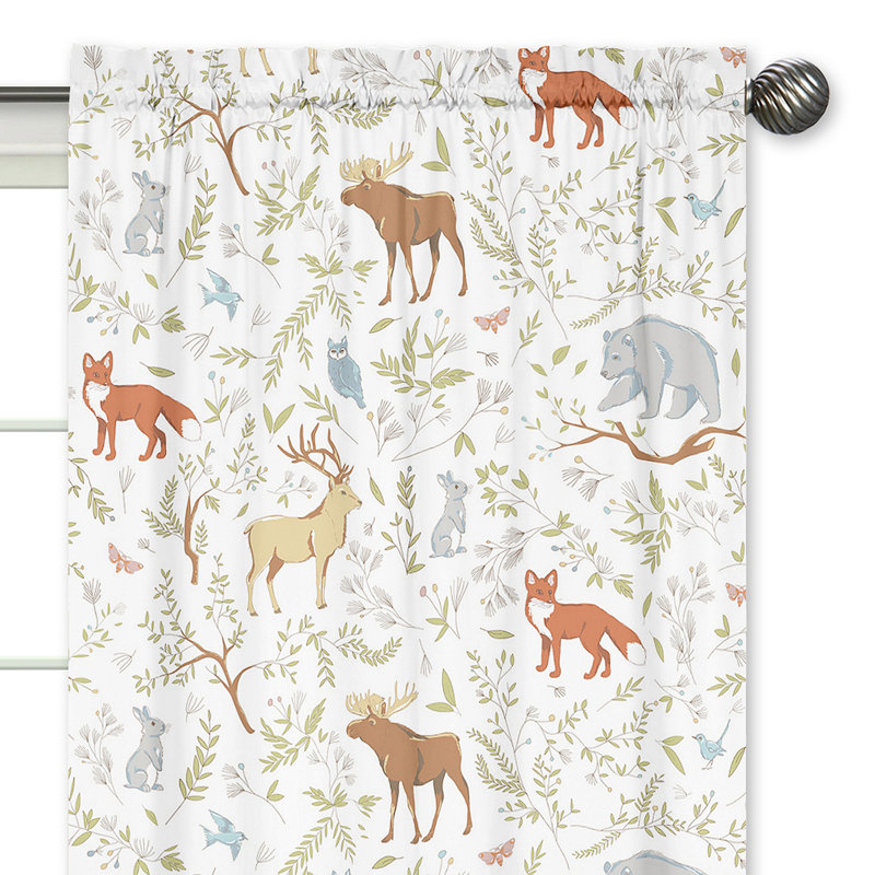 Blue and White Woodland Animal Cotton Sheer Window Panels