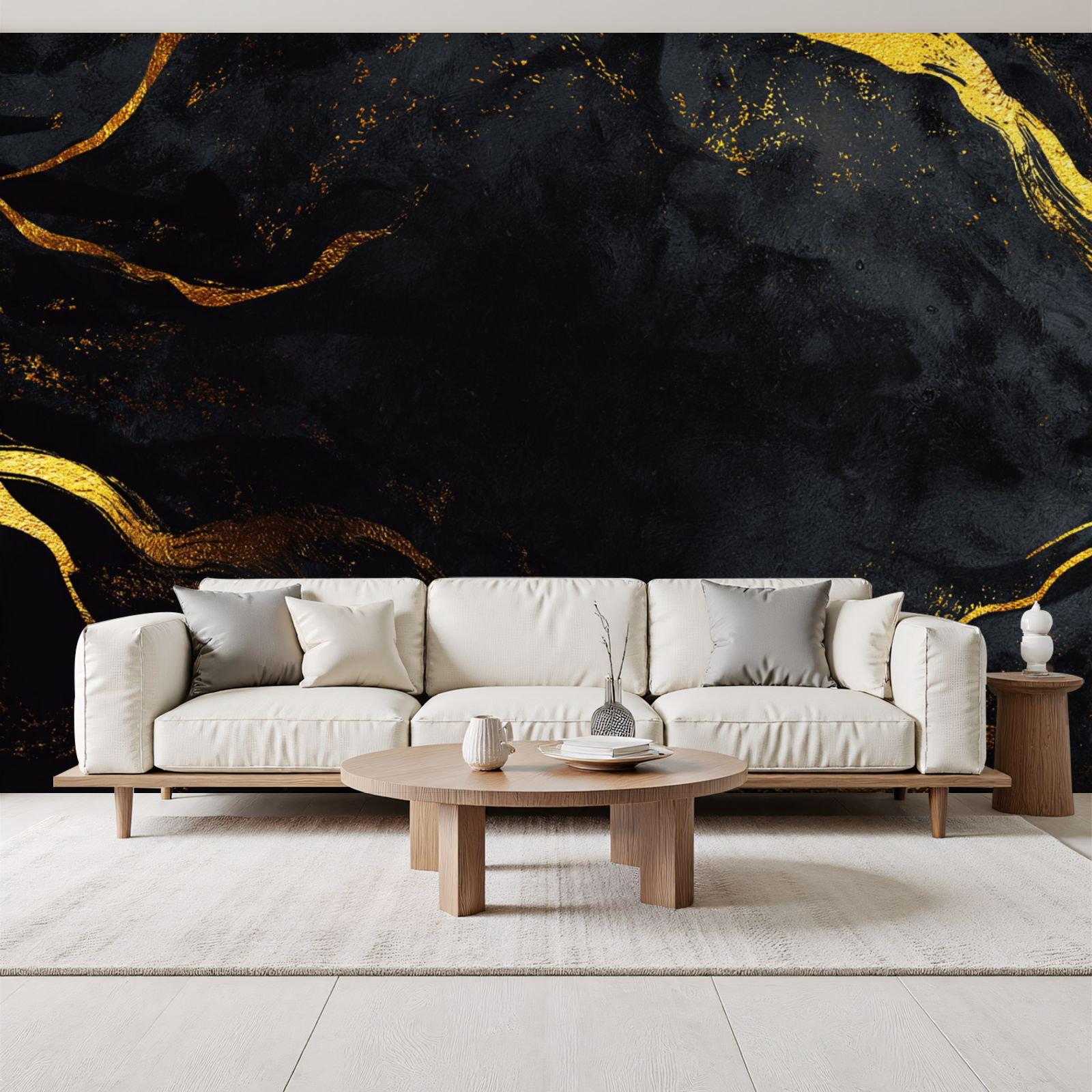 Red Barrel Studio Peel and Stick Wallpaper black golden marble smudge ...