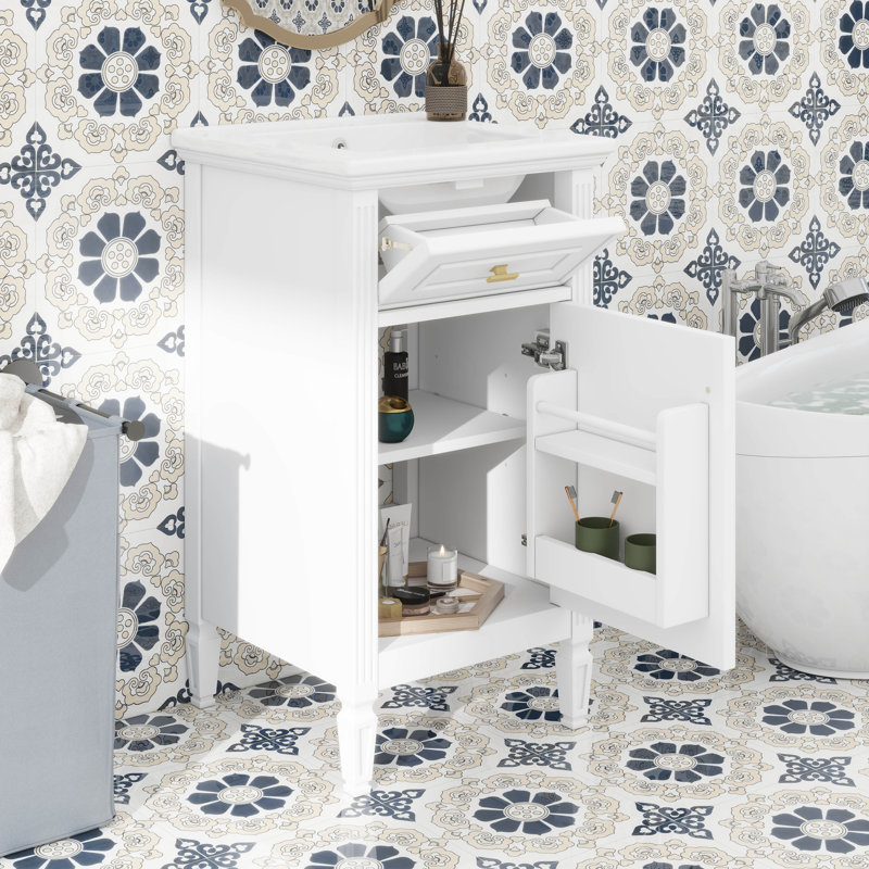 20" Small Bathroom Vanity With Sink, Tip-Out Drawers & Storage Racks & Adjustable Shelf, White
