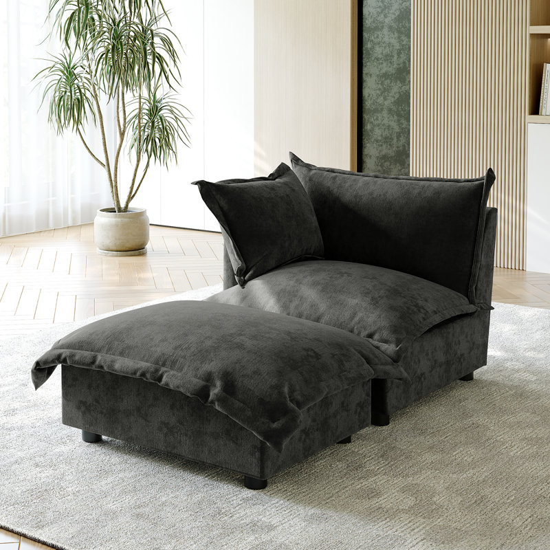 Upholstered Armchair with Footstool, Dark Grey