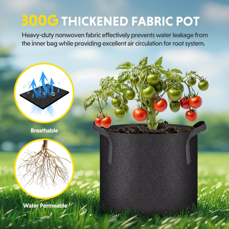 iPower 6-Pack Grow Bag Heavy Duty Plant Pots, 300g Thick Nonwoven Fabric Containers Aeration with Nylon Handles, for Planting Vegetables, Fruits