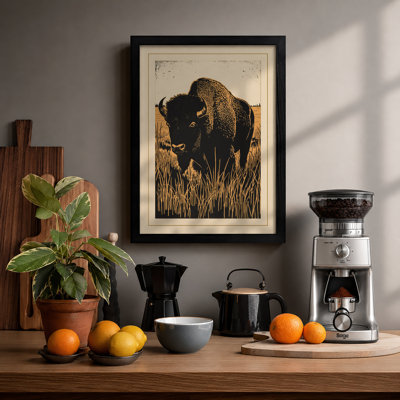 Bison Profile Rustic - Framed Print