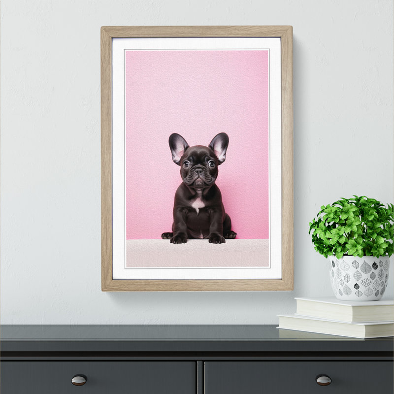 French Bulldog Minimalism No.4 - Framed Print, Oak Framed, 64cm H x 46cm W