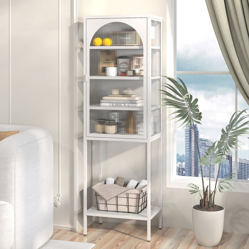 Armoire de rangement vitrée en métal, Blanc