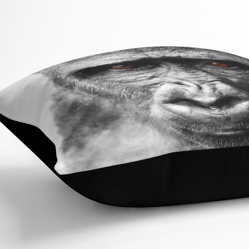 Gorilla with Brown Eyes Painting Cushion with Filling, Black, 55cm H x 55cm W x 20cm D