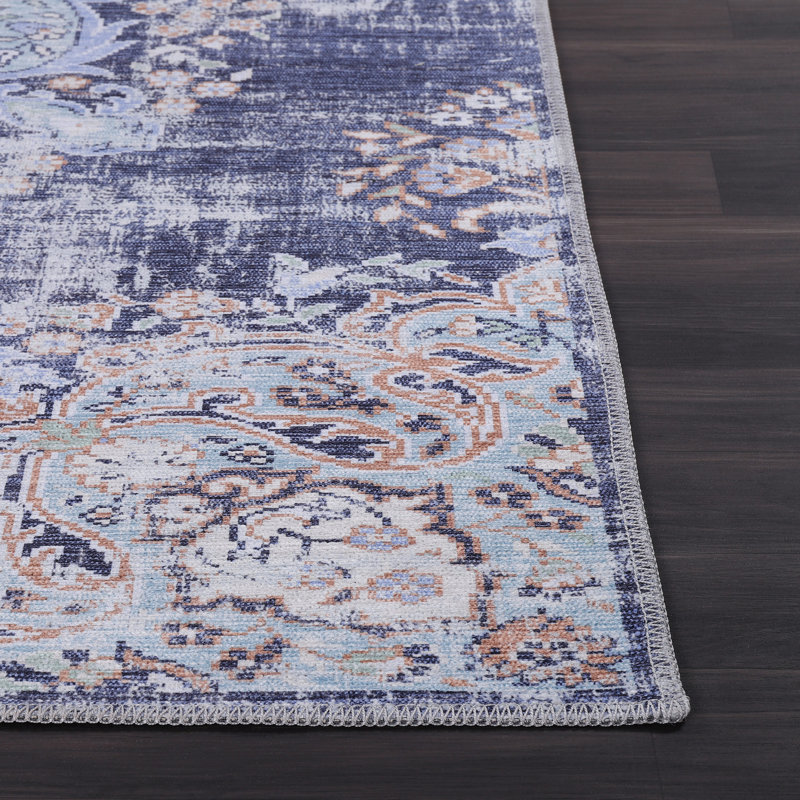 Koressa Oriental Blue Machine Washable Area Rug, Rectangle 7'10" x 10'