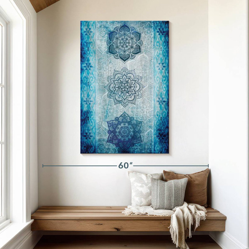 Kerner Blue Floral Mapuche Symbols, 48" H x 32" W