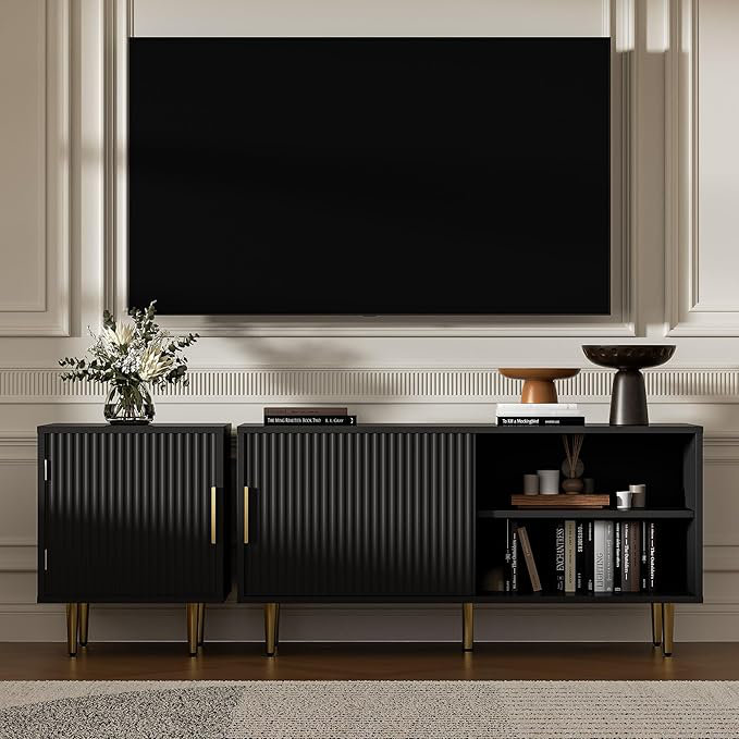 Combined Modern TV Stand For 55/60/65 Inch TV, Small Entertainment Center With Adjustable Shelf, TV Media Stand With Storage Cabinet, TV Console With Gold Legs For Living Room, Bedroom