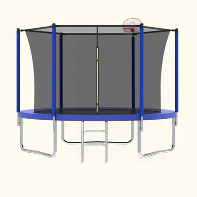 Trampoline 10 pieds pour enfants, panier et échelle de basketball, trampoline pour enfants avec enceinte de sécurité, assemblage rapide pour s'amuser dans la cour, approuvé ASTM