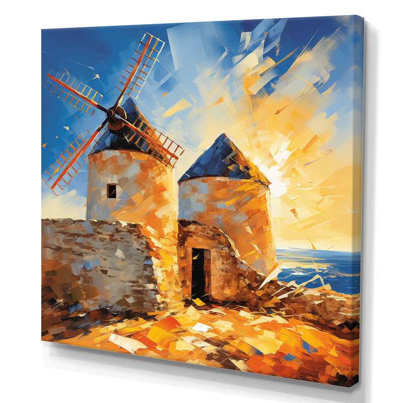 Windmill Evening Glow Sunset - Wind Turbines, art mural, Toile tendue, H 36 po x l 36 po x P 1,5 po