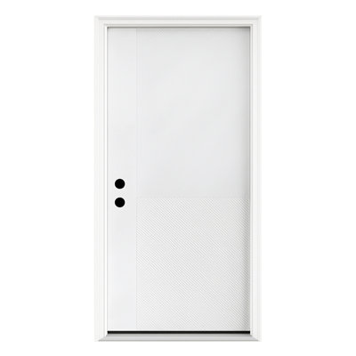 36″ x 80″ Fiberglass Front Door, Contemporary V-Groove Flush Panel, Low Maintenance, Vinyl Frame, Energy Efficient, Durable Exterior