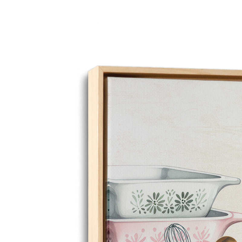 «In the Kitchen Floral Pans & Scale» par Nicole DeCamp, reproduction d'art, L 24 po x H 18 po, Tanné, Toile avec cadre