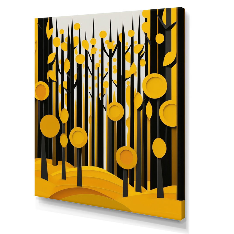 «Abstract Yellow Forest Quill Minimalisme», reproduction sur toile, H 44 po x l 34 po x P 1,5 po, Toile tendue
