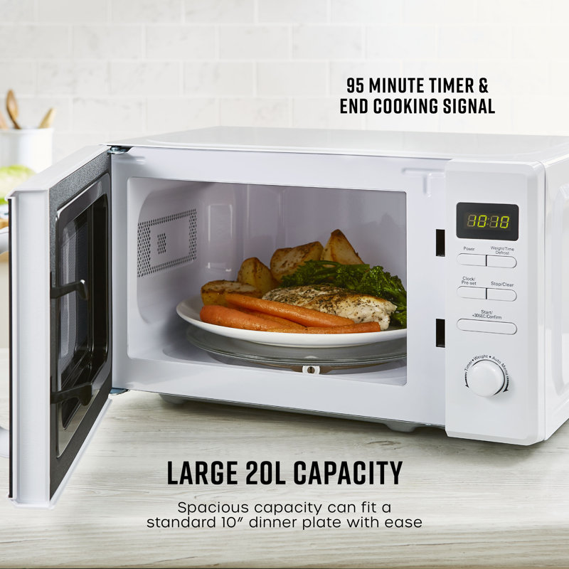Swan Digital Microwave, 5 Power Levels, 7 Auto Cook Pre-sets, Defrost, LED Display, 20L, 800W, White