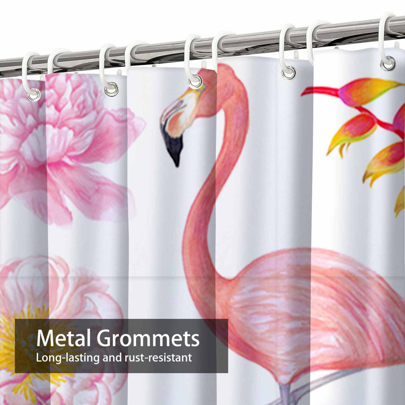 Rideau de douche imperméable aquarelle rose flamant rose avec 12 crochets, L 72 po x l 78 po