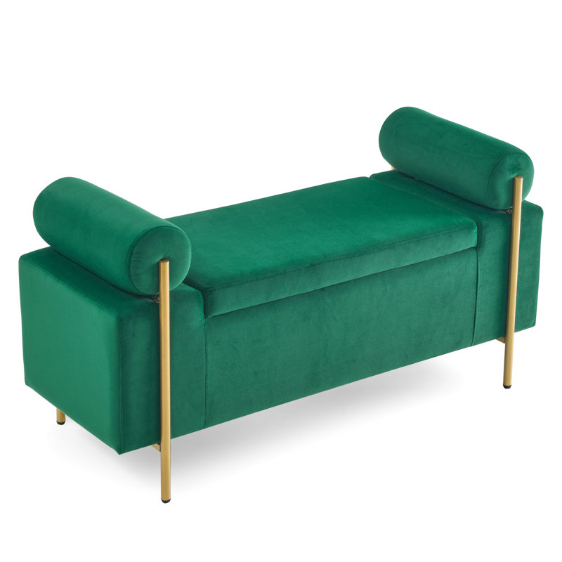 Comfortable Velvet Bench With Iron Legs For Bedroom Leisure Moments Stable Hallway Space, Green
