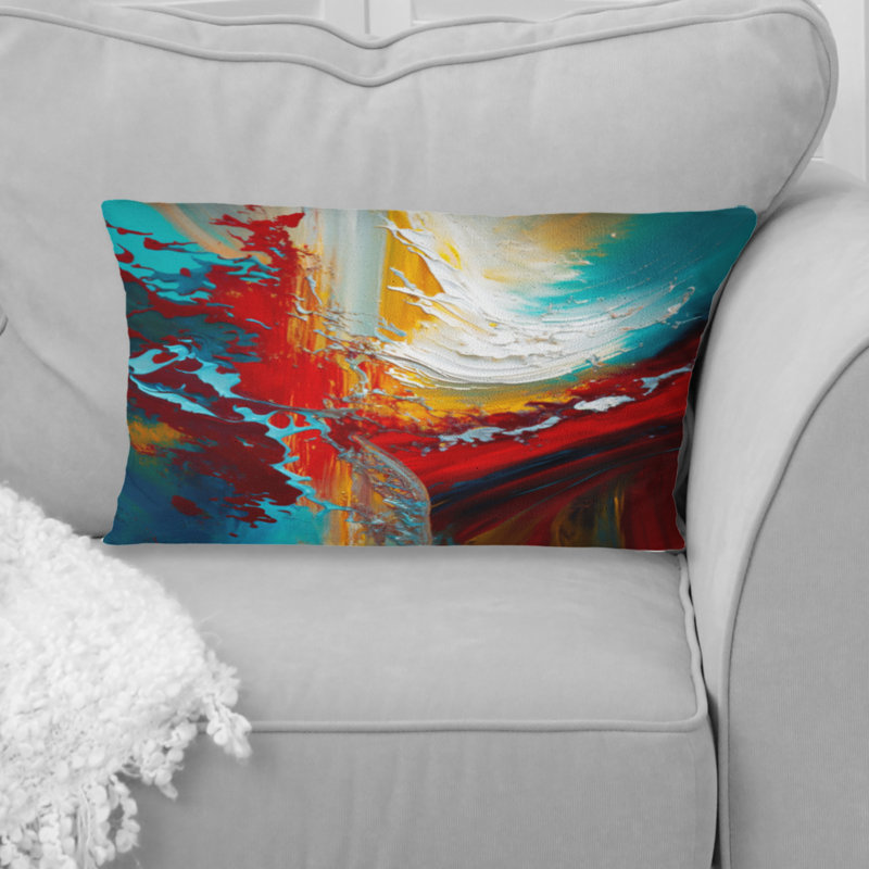 Coussin décoratif imprimé abstrait bleu sarcelle - Reproduction de peinture abstraite