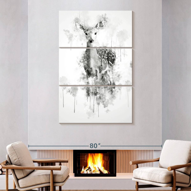 Brampt Deer Black And White, 74" H x 48" W