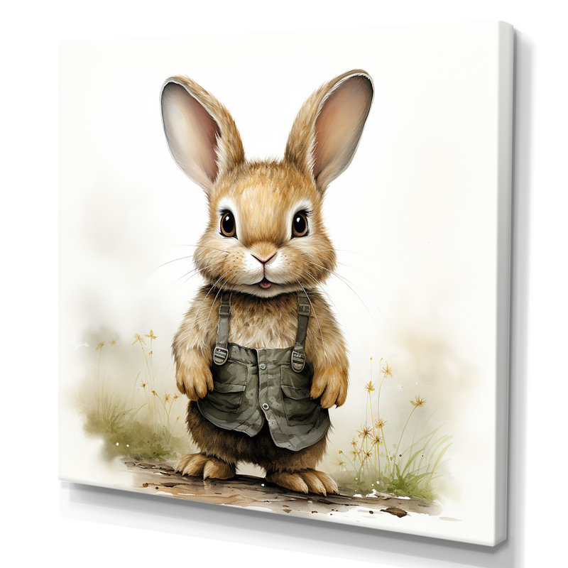 «Delight Plump Nursery Rabbit Portrait II», art mural de chambre de bébé, Toile tendue, 16" H x 16" W