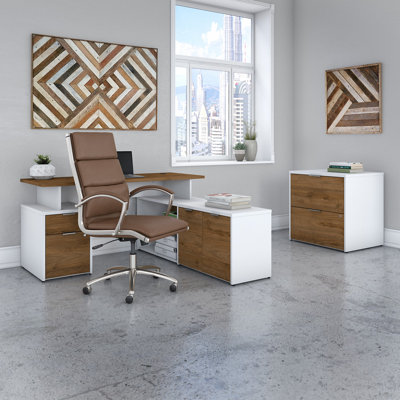 Bureau Bushest Furniture de 60 W avec classeur latéral et chaise à haut dossier Bush Business Furniture