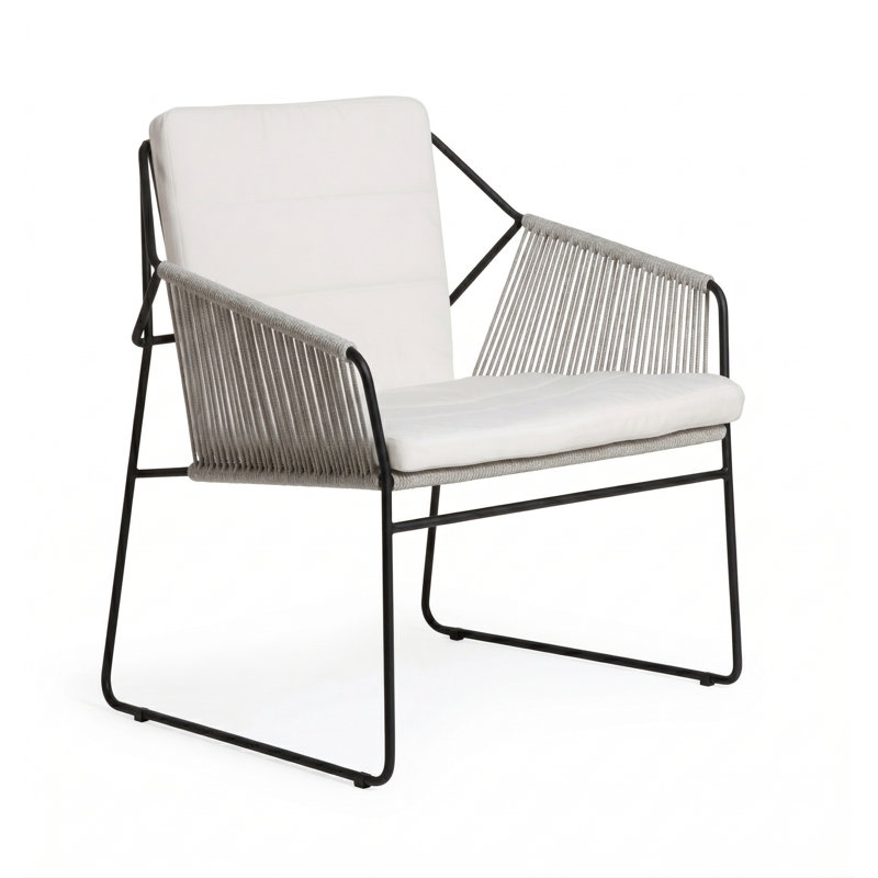 Chaise de patio Sandur, Corde blanche / cadre anthracite, Toile naturel