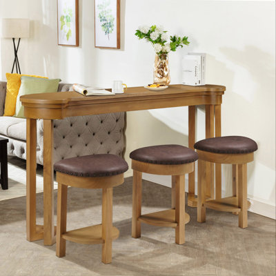 Arianell 4-Piece Bar Table Set With 3 Upholstered Stools, Solid Wood Breakfast Table Counter Height Dining Table Set With Chairs by Red Barrel Studio