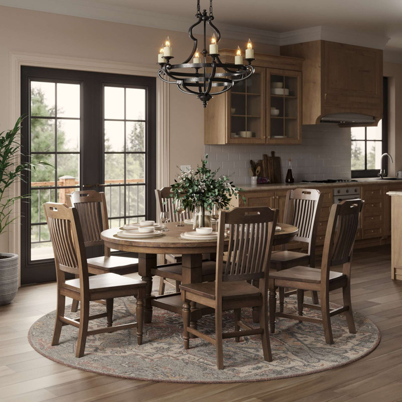 Ensemble repas 7 pièces Powers Classic Farmhouse - brun clair, Light Brown, 7 Pieces: Table, 6 Chairs