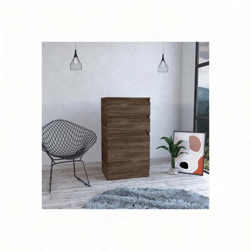 Kamelot Dresser With Jewelry Box, Single Door Cabinet, Mirror, Two Drawers -Dark Walnut, Brown