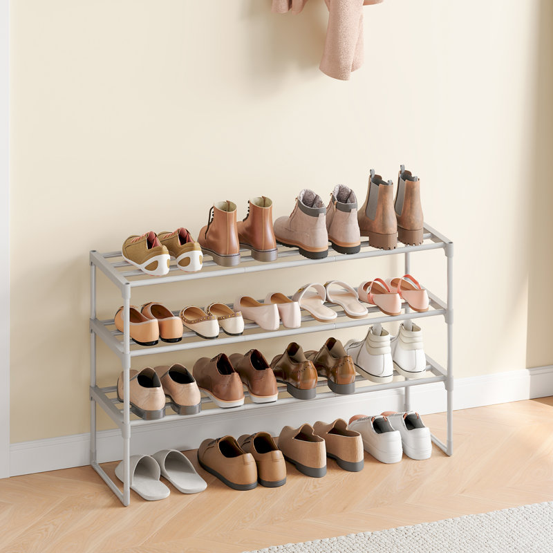 Shoe Rack, Shoe Storage Organizer, Metal Shoe Shelf, Stackable For Closet, Entryway, Bedroom,, Gray