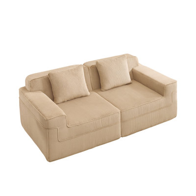 Canapé modulaire moderne en velours côtelé, canapé désossé avec siège profond et coussins décoratifs - brun clair