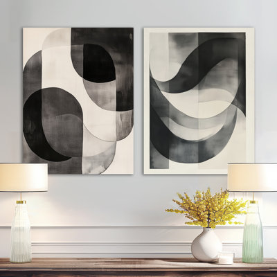 Géométrie noire et blanche Minimal Curves I - impression d'art moderne en métal 2 pièces