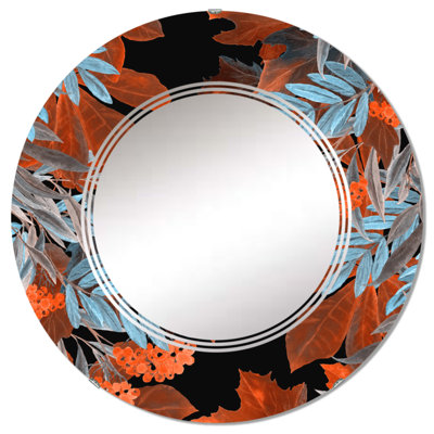 Bleu et orange feuilles d'automne sur noir - miroir mural traditionnel