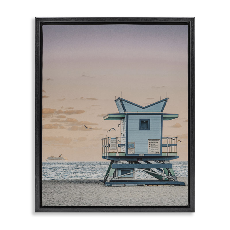  «Miami Lifeguard Stand», art mural encadré flottant par LSR Design Studio, H 31 po x l 25 po, Cadre flottant noir de jais