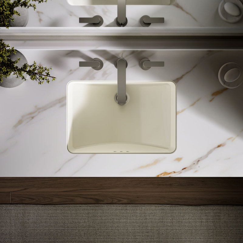 Ladena Vitreous China Rectangular Undermount Bathroom Sink, Biscuit
