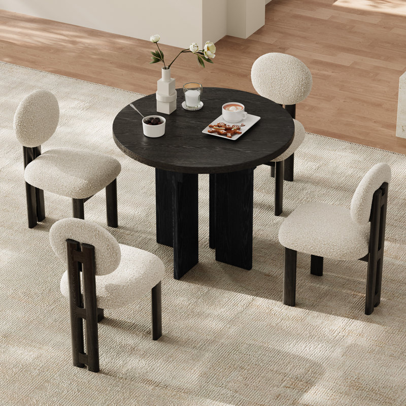 Modern Wood Round Dining Table Kitchen Table With Cross Pedestal, 29.9" H x 35.4" W x 35.4" D, Black