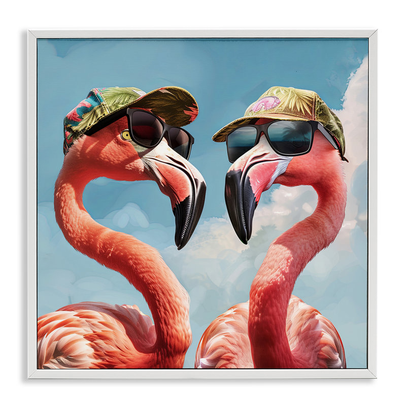 Flamants roses avec chapeaux tropicaux, art giclée par Jim Baldwin, H 17 po x l 17 po