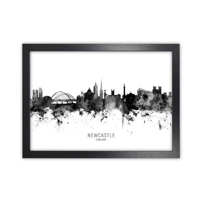 Newcastle England Skyline Black White City Name by Michael Tompsett - Print